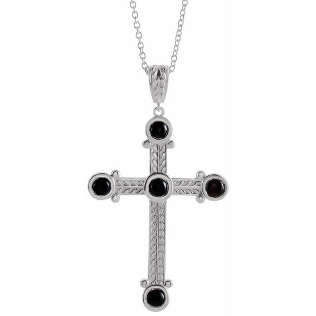Sterling Silver Natural Black Onyx Cross 16-18" Necklace