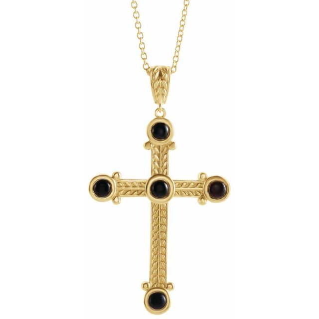 14K Yellow Natural Black Onyx Cross 16-18" Necklace