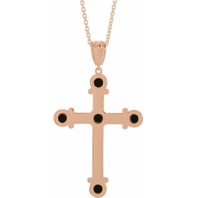 14K Rose Natural Black Onyx Cross 16-18" Necklace