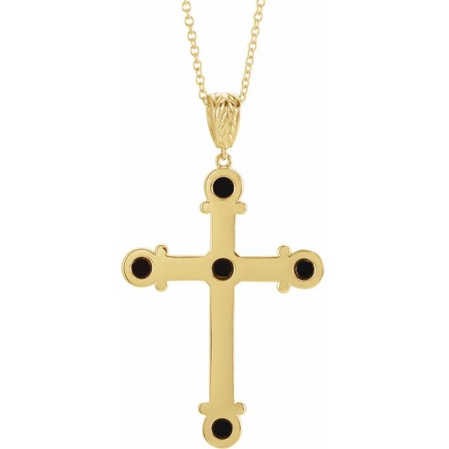 14K Yellow Natural Black Onyx Cross 16-18" Necklace