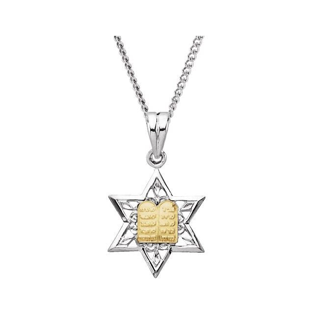 Sterling Silver & 14K Yellow Star of David 24" Necklace
