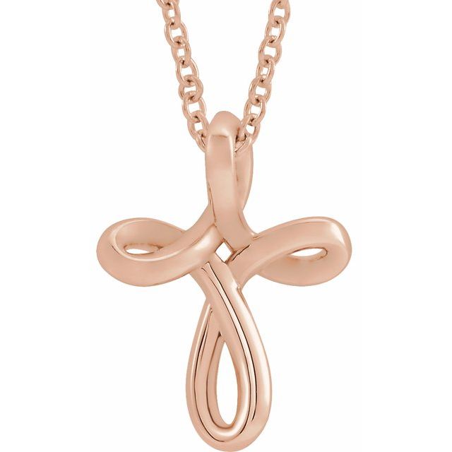 14K Rose Youth Cross 15" Necklace