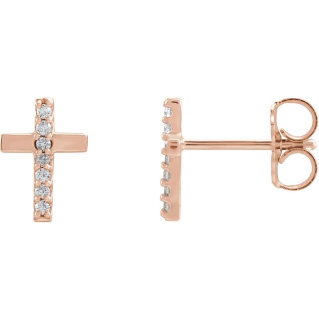 14K Rose .06 CTW Natural Diamond Cross Earrings