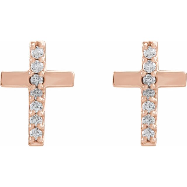 14K Rose .06 CTW Natural Diamond Cross Earrings