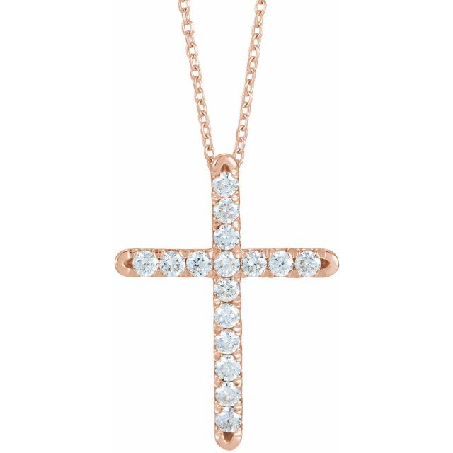 14K Rose 1/2 CTW Natural Diamond French-Set Cross 16-18" Necklace