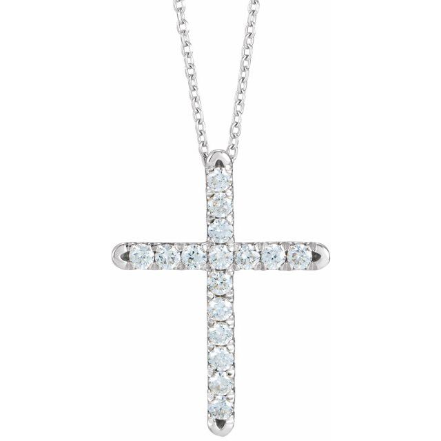 Platinum 1/2 CTW Natural Diamond French-Set Cross 16-18" Necklace