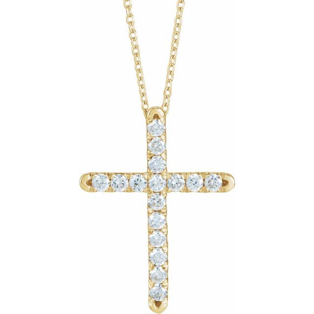14K Yellow 1/2 CTW Natural Diamond French-Set Cross 16-18" Necklace