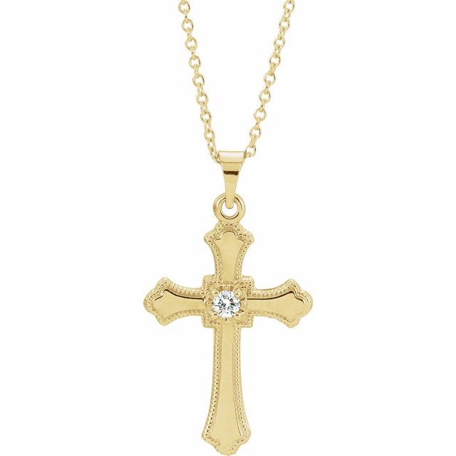 14K Yellow .06 CT Natural Diamond Cross 18" Necklace