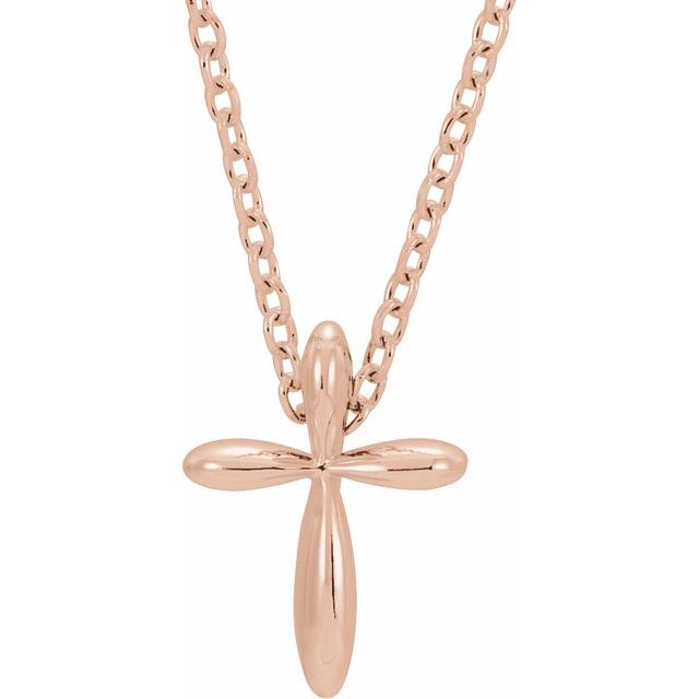 14K Rose 10x7.72 mm Cross 16-18" Necklace