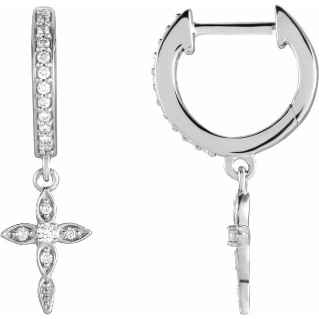 14K White 1/8 CTW Natural Diamond Cross Hoop Earrings