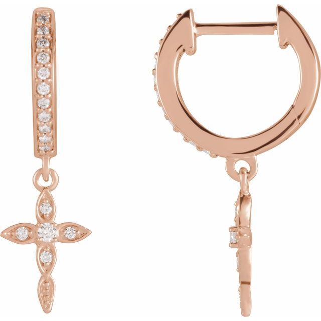14K Rose 1/8 CTW Natural Diamond Cross Hoop Earrings