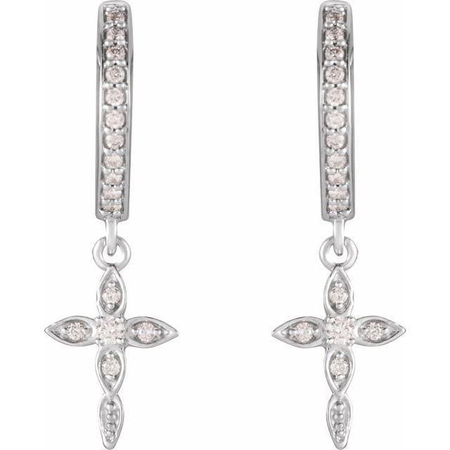 14K White 1/8 CTW Natural Diamond Cross Hoop Earrings