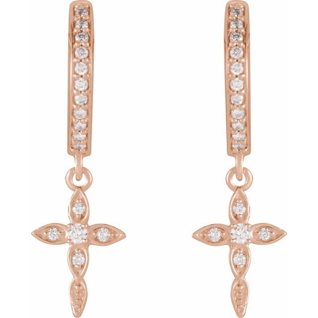 14K Rose 1/8 CTW Natural Diamond Cross Hoop Earrings