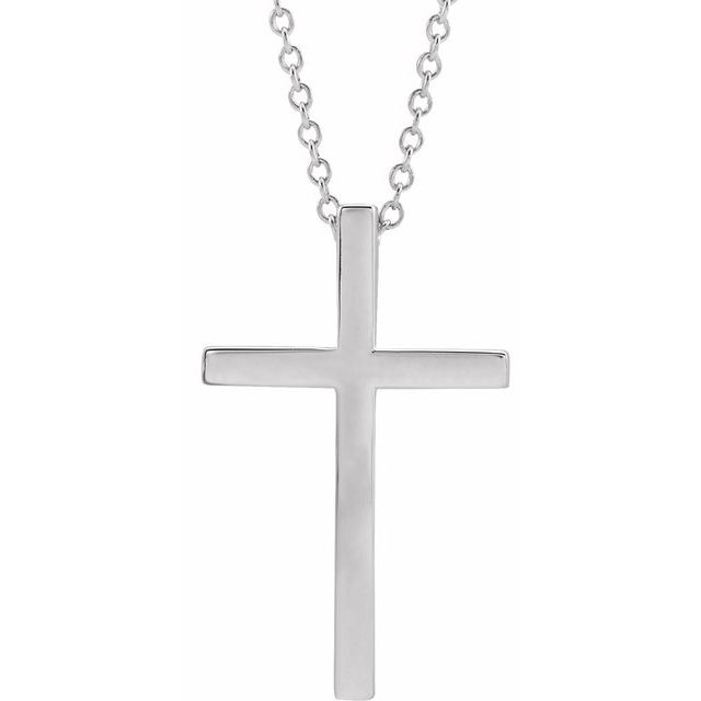 14K White 21.7x13.5 mm Cross 18" Necklace