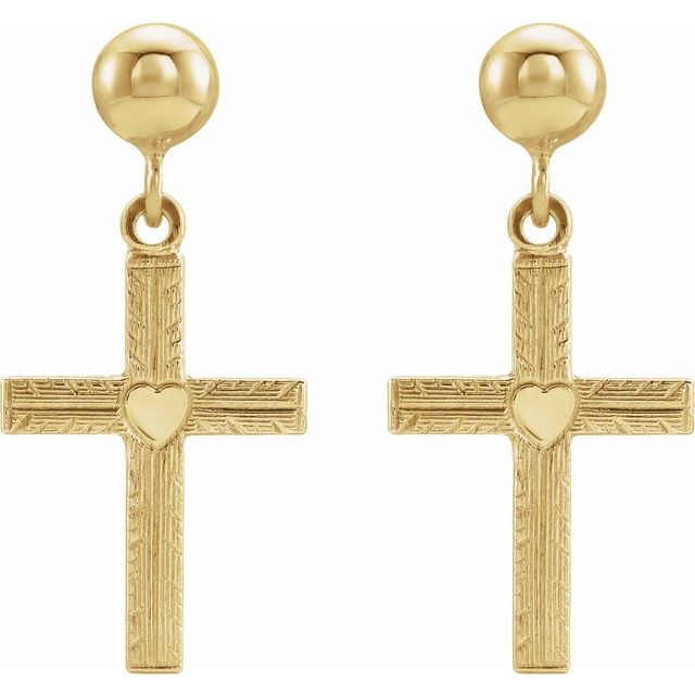 14K Yellow 13x10 mm Cross Earrings