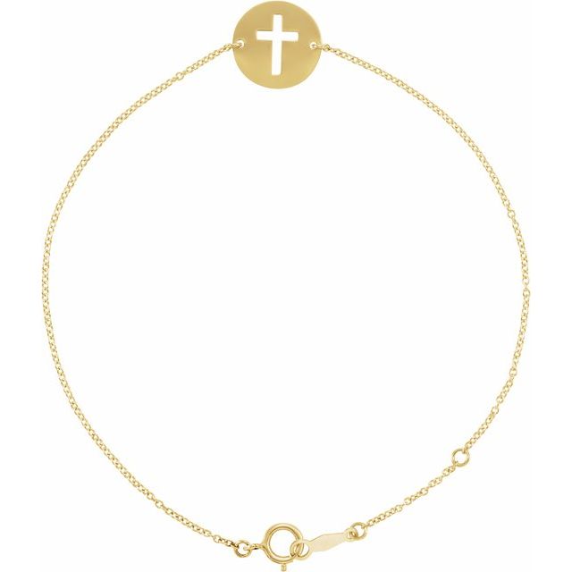 14K Yellow Pierced Cross Disc 7-8" Bracelet