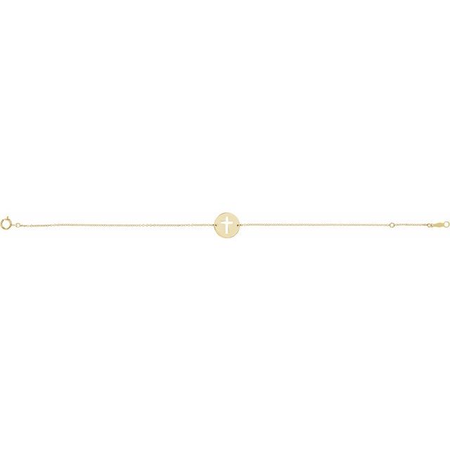 14K Yellow Pierced Cross Disc 7-8" Bracelet