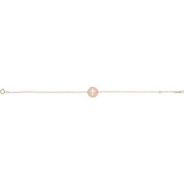 14K Rose Pierced Cross Disc 7-8" Bracelet