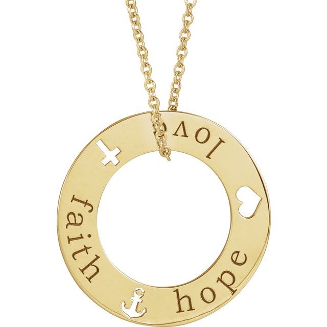 14K Yellow Faith, Hope, Love Pierced Loop 16-18" Necklace