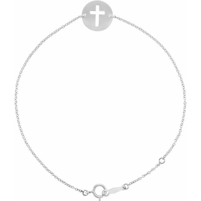 Sterling Silver Pierced Cross Disc 7-8" Bracelet