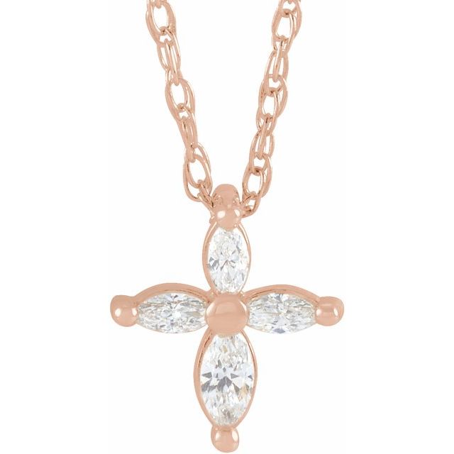 14K Rose 1/6 CTW Natural Diamond Cross 16" Necklace