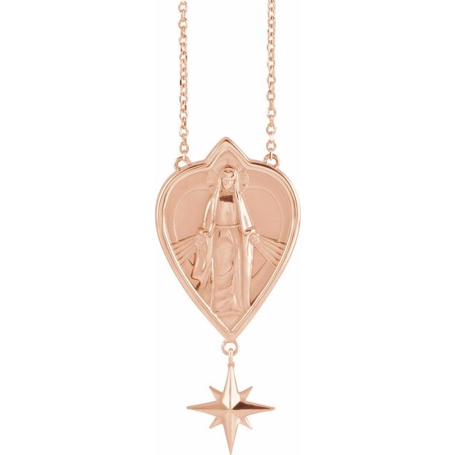 14K Rose 23.8x15.7 mm Miraculous Mary 18" Necklace