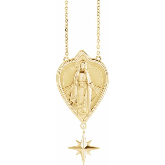 14K Yellow 23.8x15.7 mm Miraculous Mary 18" Necklace