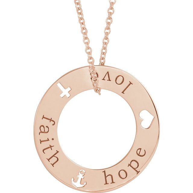 14K Rose Faith, Hope, Love Pierced Loop 16-18" Necklace