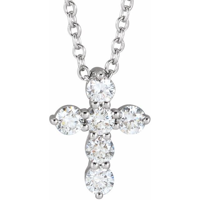 14K White 1/4 CTW Natural Diamond Cross 16-18" Necklace