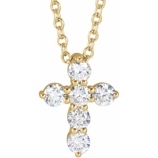 14K Yellow 1/4 CTW Natural Diamond Cross 16-18" Necklace