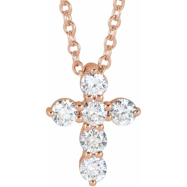 14K Rose 1/4 CTW Natural Diamond Cross 16-18" Necklace