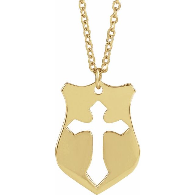 14K Yellow 20.7x15.4 mm Pierced Cross Shield 20" Necklace