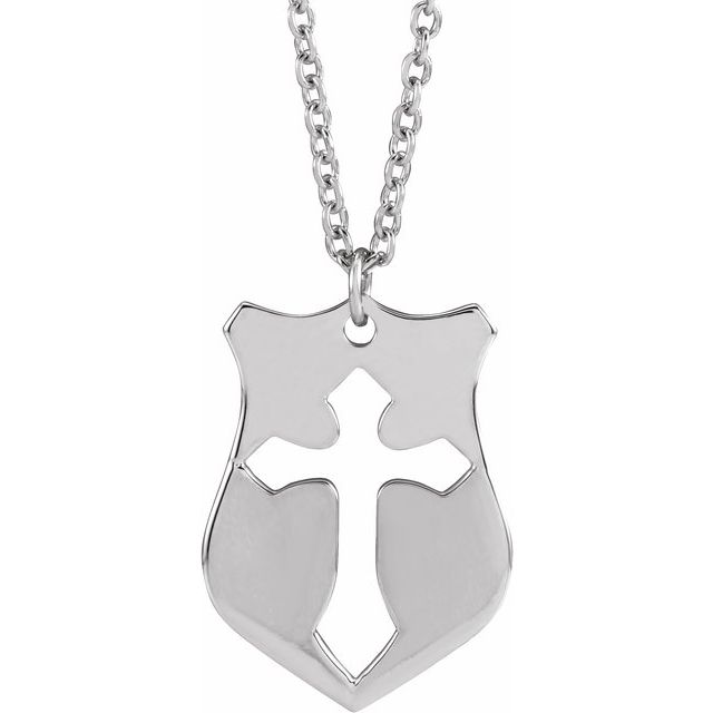 Sterling Silver 20x15 mm Pierced Cross Shield 20" Necklace