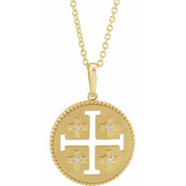14K Yellow .025 CTW Natural Diamond Jerusalem Cross 16-18" Necklace