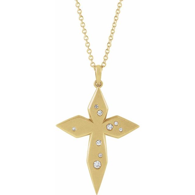 14K Yellow .08 CTW Natural Diamond Cross 16-18" Necklace