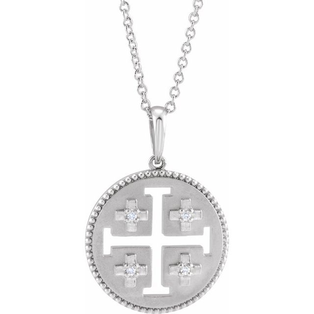 Sterling Silver .025 CTW Natural Diamond Jerusalem Cross 16-18" Necklace