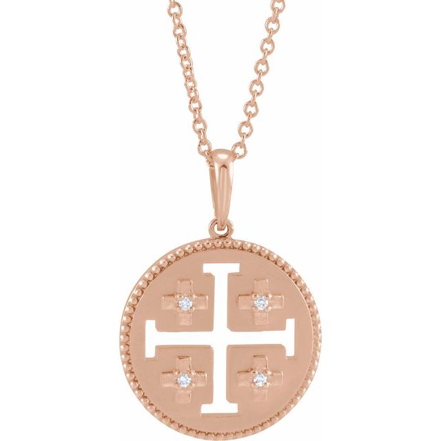 14K Rose .025 CTW Natural Diamond Jerusalem Cross 16-18" Necklace