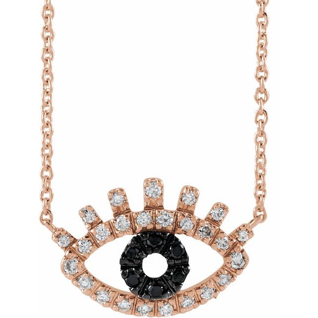 14K Rose 1/8 CTW Natural Black & White Diamond Evil Eye 18" Necklace