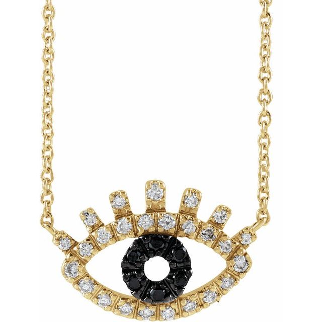 14K Yellow 1/8 CTW Natural Black & White  Diamond Evil Eye 18" Necklace
