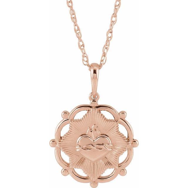 14K Rose Sacred Heart 18" Necklace