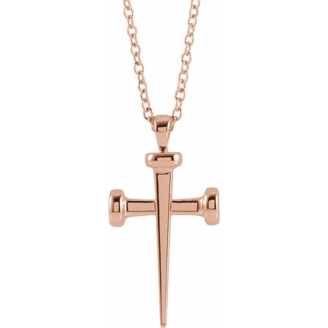 14K Rose Nail Cross 18" Necklace