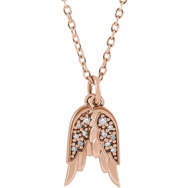 14K Rose .03 CTW Natural Diamond Angel Wings 16-18" Necklace