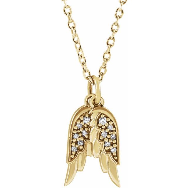 14K Yellow .03 CTW Natural Diamond Angel Wings 16-18" Necklace