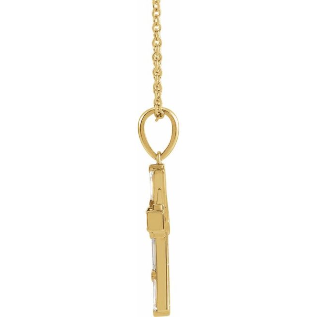 14K Yellow 3/8 CTW Natural Diamond Baguette Cross 16-18" Necklace