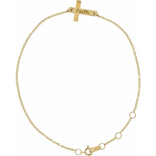 14K Yellow Engravable Cross 6 1/2-7 1/2" Bracelet