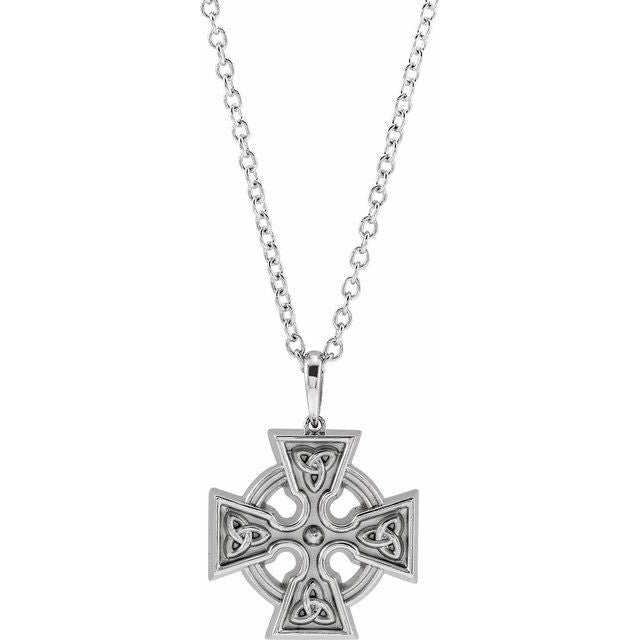 Platinum Celtic-Inspired Cross 20" Necklace