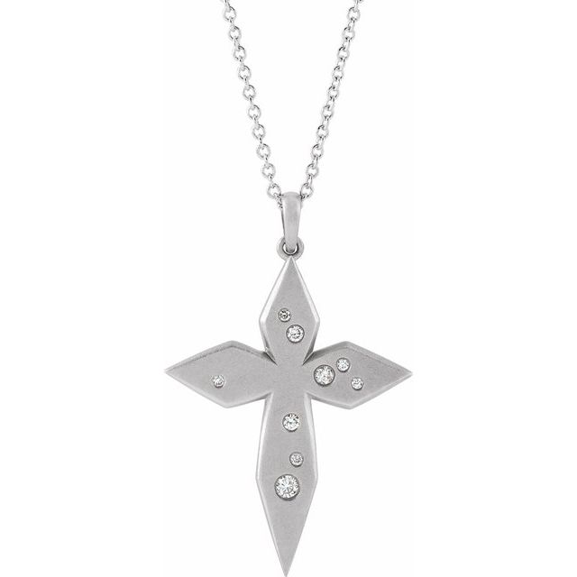14K White .08 CTW Natural Diamond Cross 16-18" Necklace