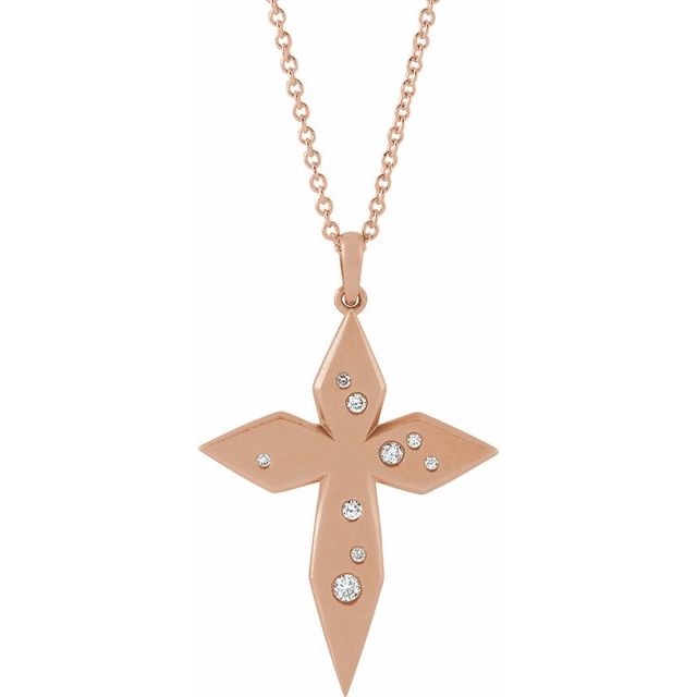 14K Rose .08 CTW Natural Diamond Cross 16-18" Necklace