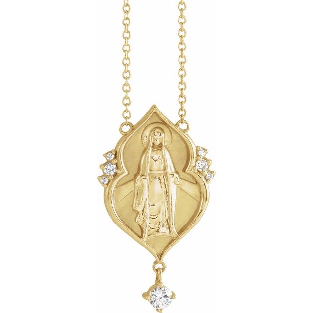 14K Yellow .08 CTW Natural Diamond Miraculous Mary 16" Necklace