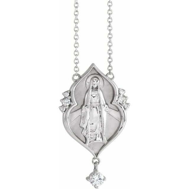 Platinum .08 CTW Natural Diamond Miraculous Mary 16" Necklace